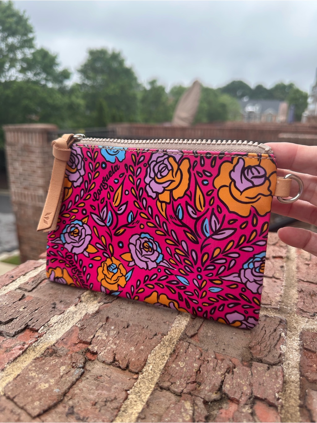 Consuela Pink Floral Zip Wristlet Pouch Nwt